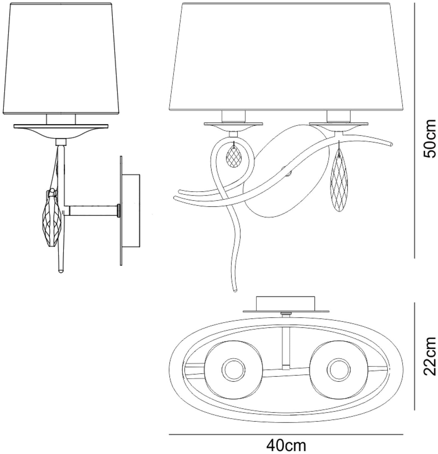 Mantra Louise Wall Light Left 2 Light E27 with White Shade Polished Chrome/Clear Crystal