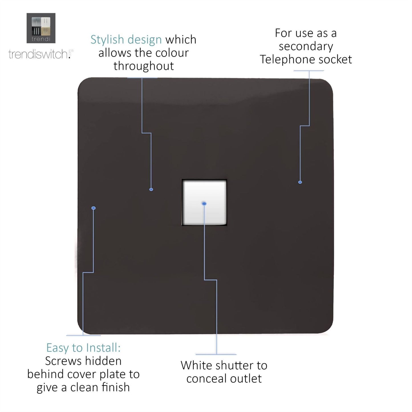 Trendi Artistic Modern Glossy Tactile Telephone Socket Dark Brown