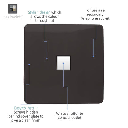 Trendi Artistic Modern Glossy Tactile Telephone Socket Dark Brown