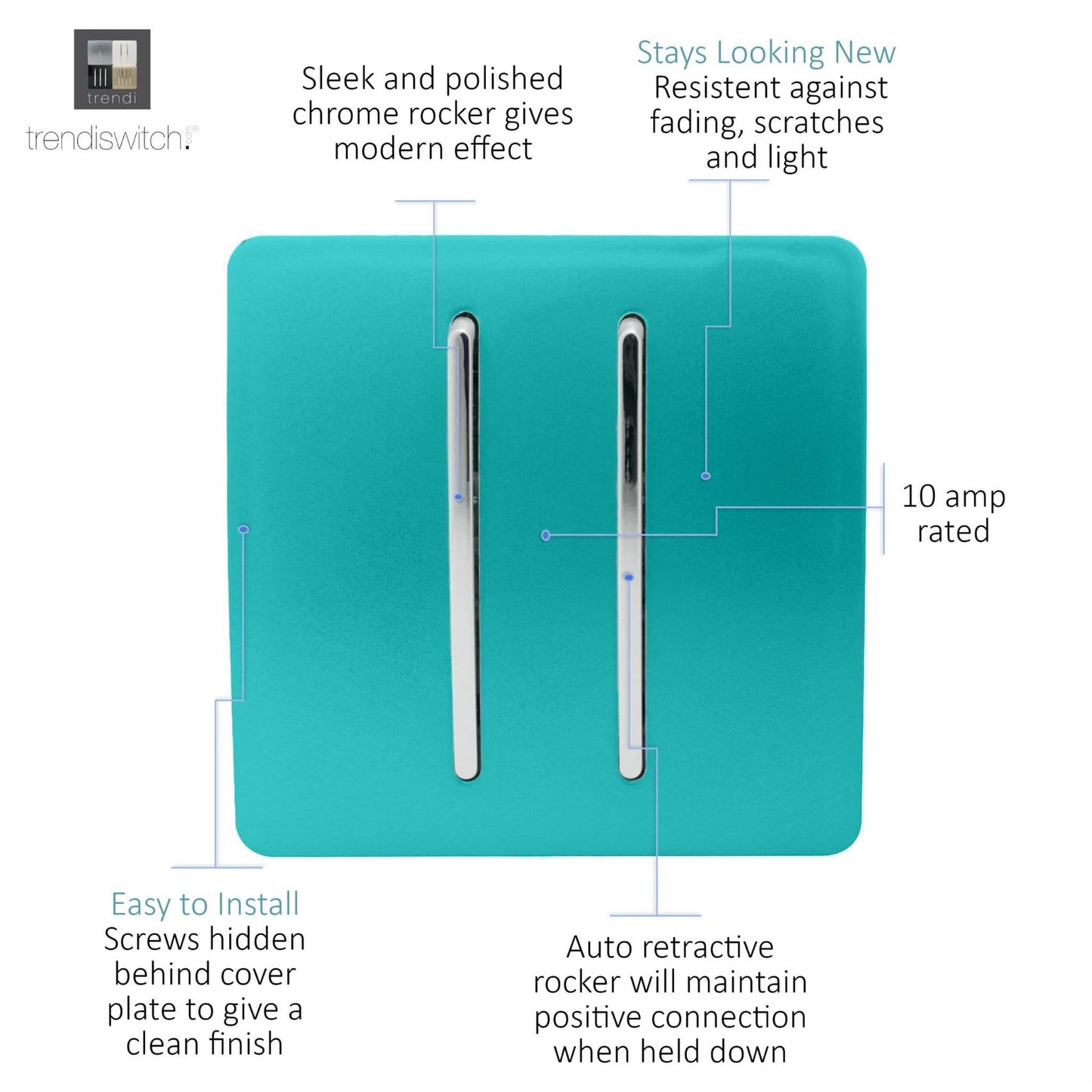 Trendi Artistic Modern Glossy Tactile Auto Retractive 2 Door Bell Switch Bright Teal
