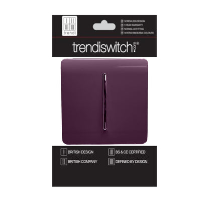 Trendi 1 Gang 2 Way 240V Screwless Artistic Modern Glossy 10 Amp Chrome Rocker Electrical Wall Light Switch in Plum Purple (5 pack)