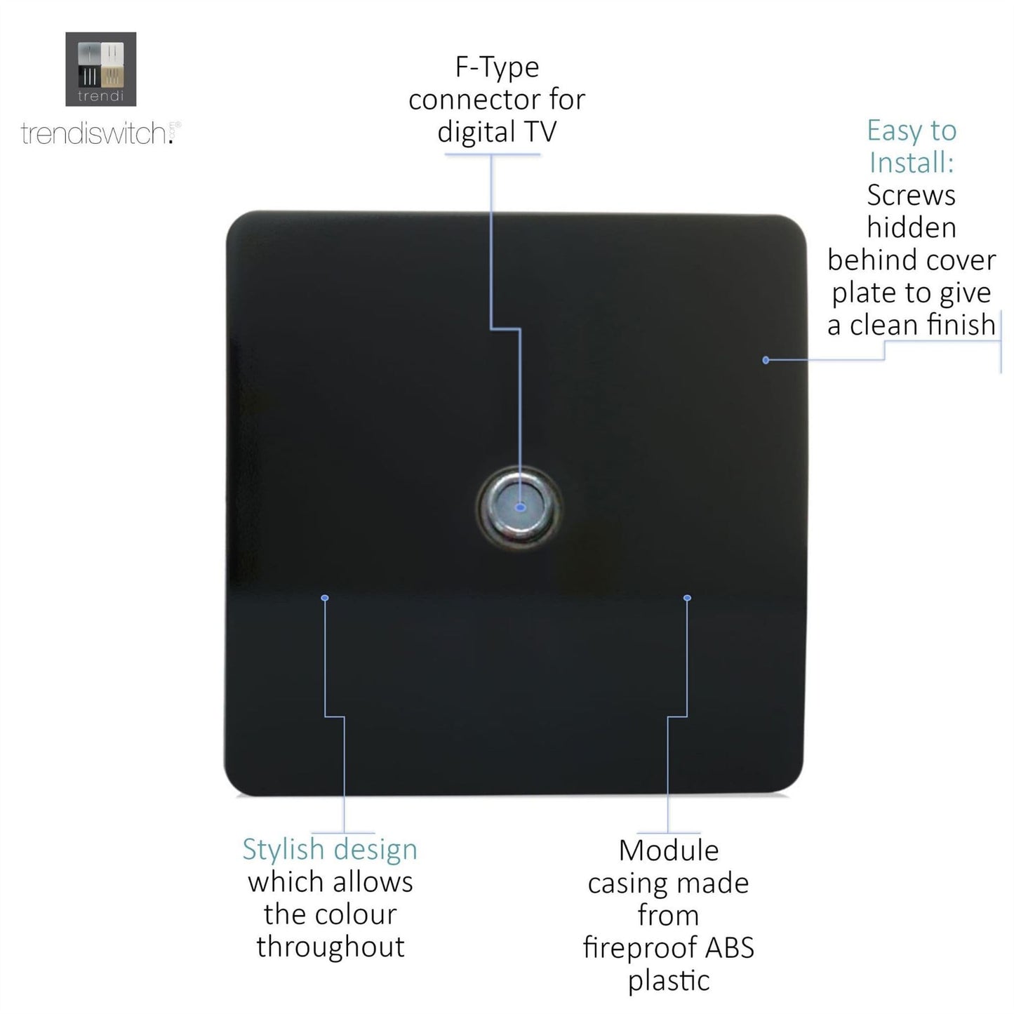 Trendi 1 Gang Modern Screwless Television Satellite Socket in Black - ART-SATBK