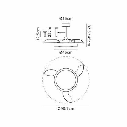 Siberia Mini 40W LED Dimmable White/RGB Ceiling Light With Built-In 28W DC Fan, 3000-6500K Remote Control, 2500lm, White, 5yrs Warranty