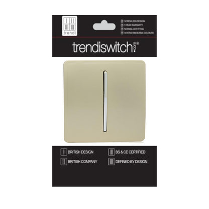 Trendi 1 Gang 2 Way 240V Screwless Artistic Modern Glossy 10 Amp Chrome Rocker Electrical Wall Light Switch in Champagne Gold (3 pack)