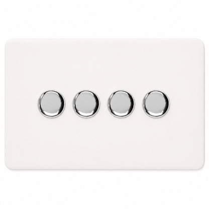 Trendi 4 Gang 2 Way 100w LED Dimmer Screwless 10 Amp Wall Light Switch in Matt White - ART-4LDMMWH