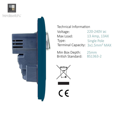 Trendi 1 Gang Artistic Modern Glossy 13 Amp 2x2.1mA USB Switched Tactile Ocean Blue
