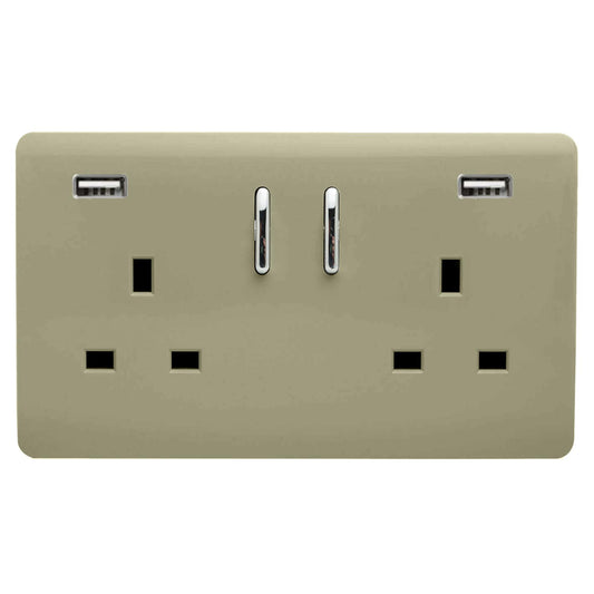 Trendi 2 Gang Artistic Modern Glossy 13 Amp 2 x 3.1mA USB Switched Plug Socket Chapagne Gold
