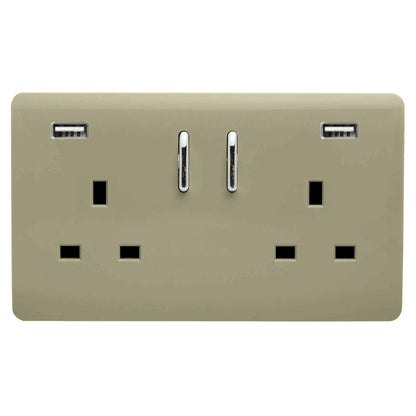 Trendi 2 Gang Artistic Modern Glossy 13 Amp 2 x 3.1mA USB Switched Plug Socket Chapagne Gold