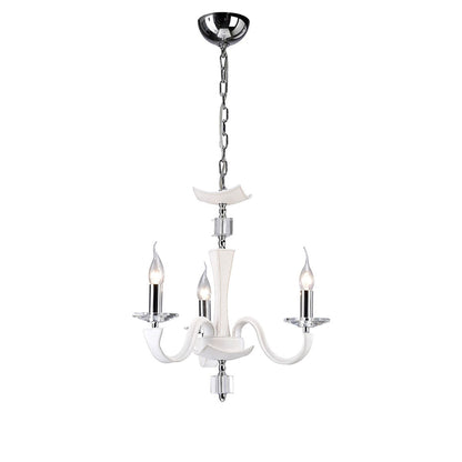 Diyas Nardini 50cm  3 Light E14 Polished Chrome/White Faux Leather/Crystal Ceiling Pendant Light Fitting