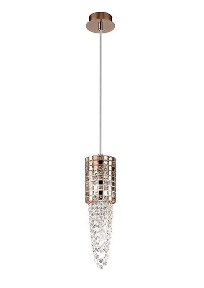 Diyas Camden 10cm Single  1 Light G9 Rose Gold/Mosaic Glass/Crystal Ceiling Pendant Light Fitting