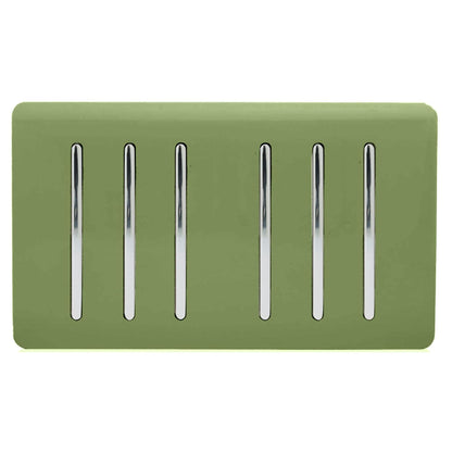 Trendi Artistic Modern Glossy 6 Gang 2 Way Rocker Double Plate Tactile Light Switch Moss Green