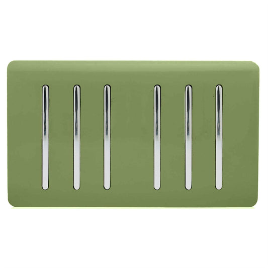Trendi Artistic Modern Glossy 6 Gang 2 Way Rocker Double Plate Tactile Light Switch Moss Green