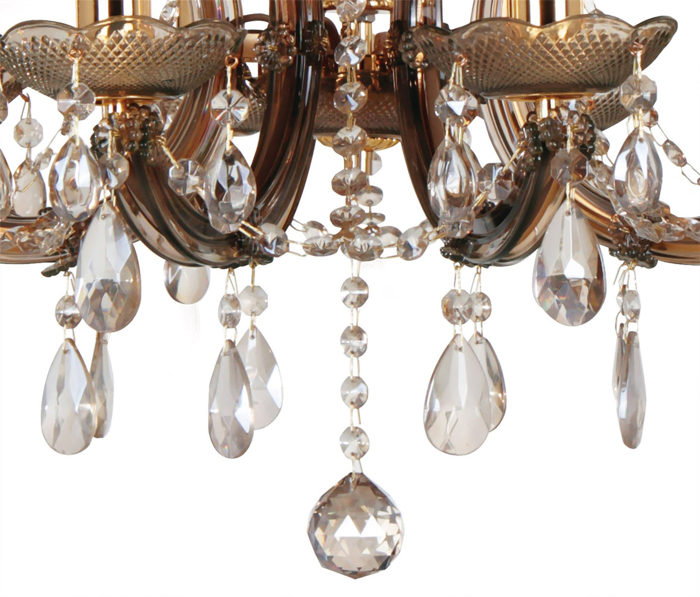 Deco Gabrielle Chandelier with Acrylic Sconce & Glass Droplets 8 Light E14 Mink Finish