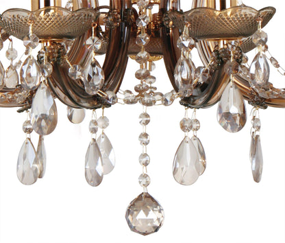 Deco Gabrielle Chandelier with Acrylic Sconce & Glass Droplets 8 Light E14 Mink Finish