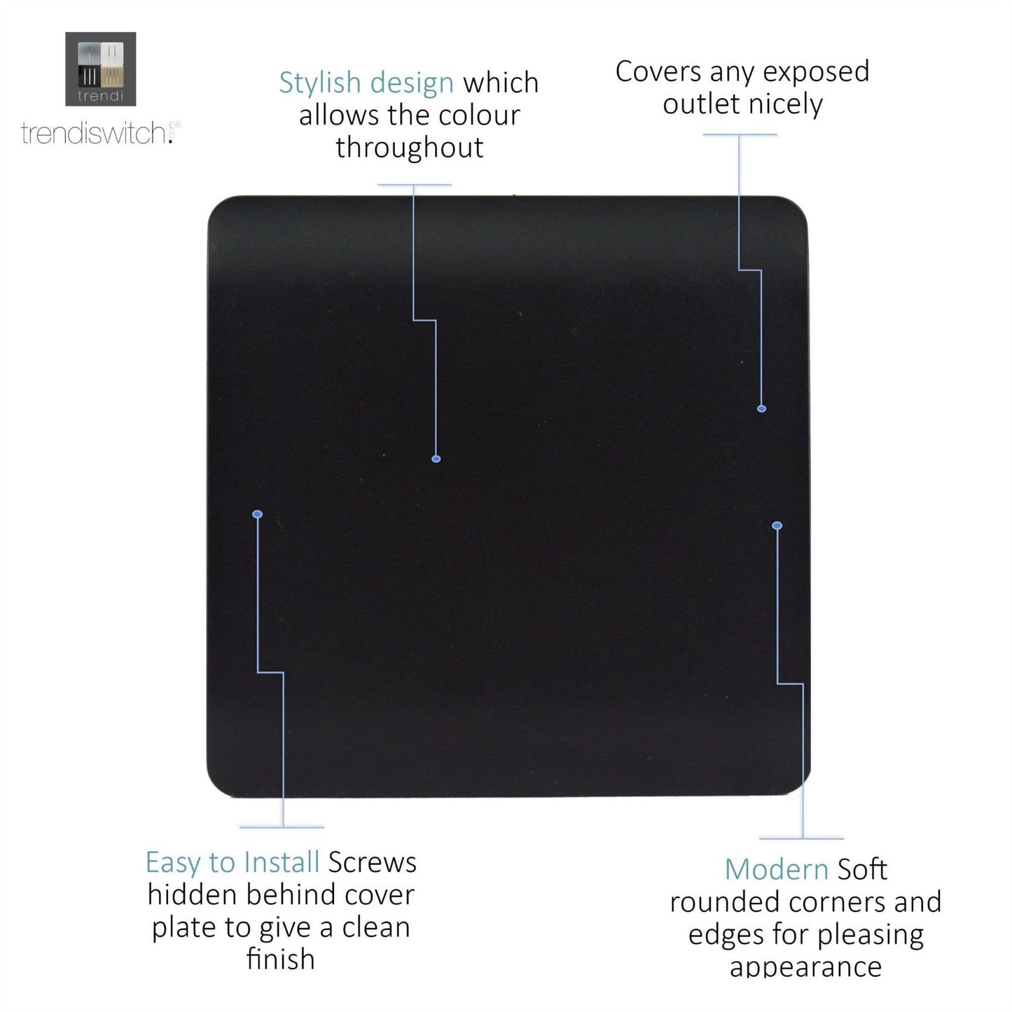 Trendi Artistic Modern Glossy Tactile Single Blanking Plate Matt Black