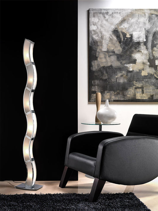 Mantra Duna GU10 Floor Lamp 6 Light L1/SGU10, Polished Chrome/White Acrylic, CFL Lamps INCLUDED