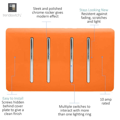Trendi Artistic Modern Glossy 4 Gang 2 Way  Rocker Double Plate Tactile Light Switch Orange