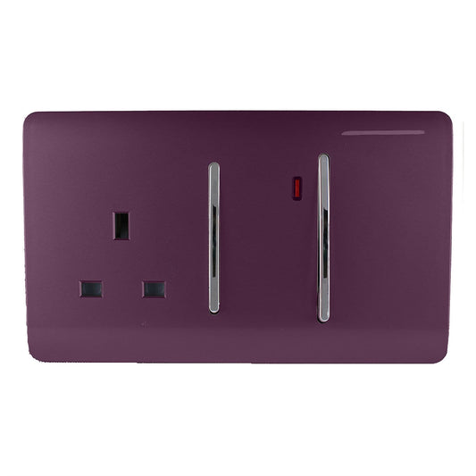 Trendi Artistic Modern Glossy 45 A Cooker Switch & Plug Socket Inc Neon Insert Plum