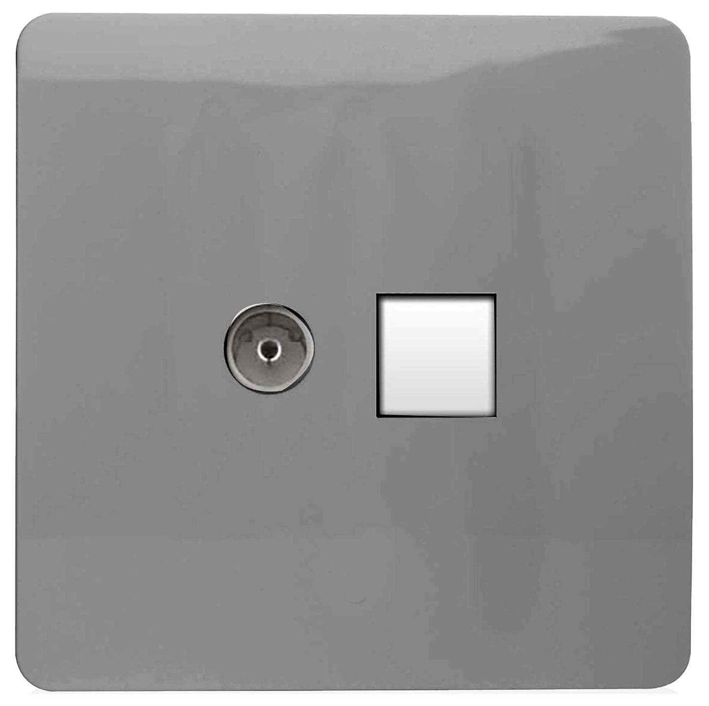 Trendi Artistic Modern Glossy Tactile TV Co-axial Socket + Telephone Socket Light Grey