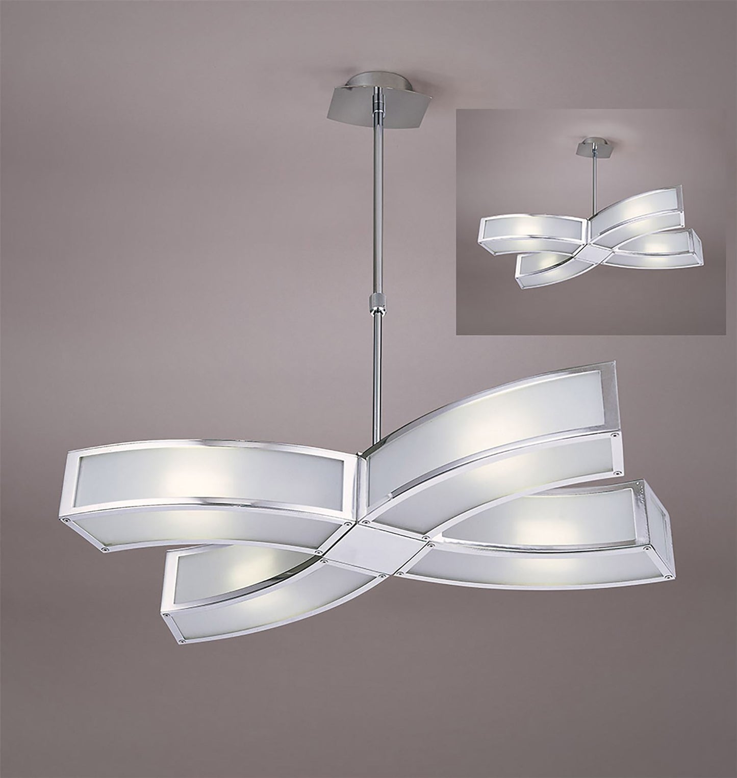 Mantra Duna GU10 Pendant 4 Light L1/SGU10, Polished Chrome/White Acrylic, CFL Lamps INCLUDED