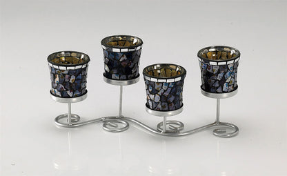 Diyas Home (DH) Myra Mosaic Candle Holder Blue/Silver Mosaic
