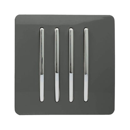 Trendi 4 Gang 2 Way Artistic Modern Glossy 10 Amp Rocker Tactile Light Switch Charcoal