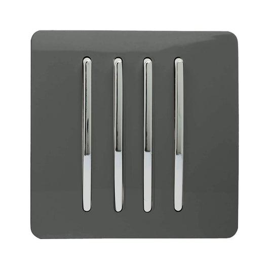 Trendi 4 Gang 2 Way Artistic Modern Glossy 10 Amp Rocker Tactile Light Switch Charcoal