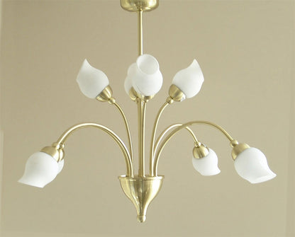 Diyas Rimini 61cm  8 Light G9 Satin Brass/Opal Glass Ceiling Pendant Light Fitting