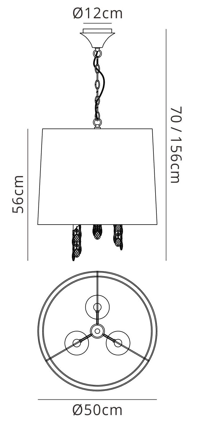 Mantra M3860 Tiffany Pendant 3+3 Light E14+G9, Polished Chrome with White Shade & Clear Crystal