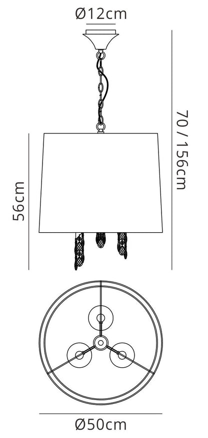 Mantra M3860 Tiffany Pendant 3+3 Light E14+G9, Polished Chrome with White Shade & Clear Crystal