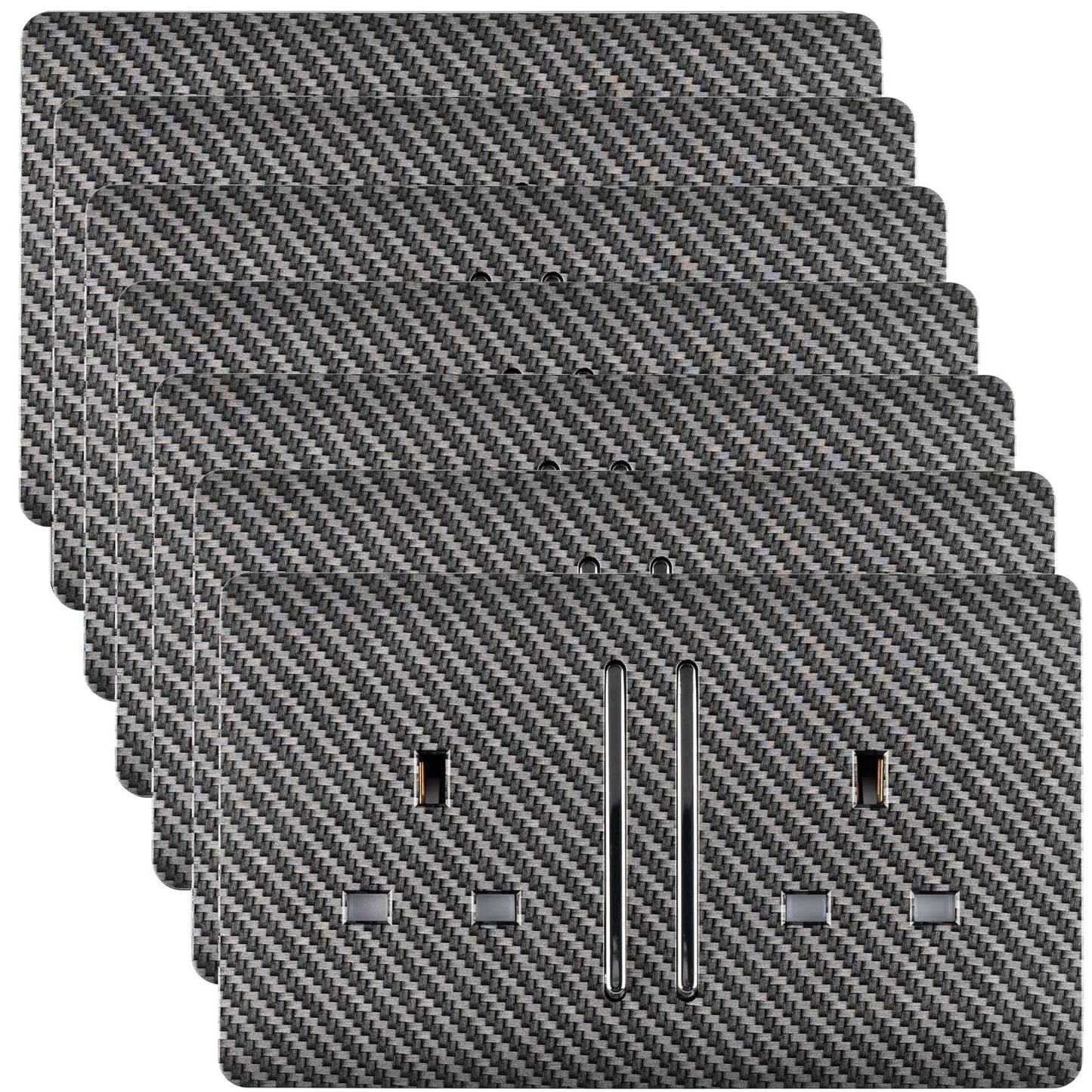 Trendi 2 Gang Artistic Modern Glossy 13 Amp Long Switched Tactile Plug Socket Carbon Fibre (7 Pack)