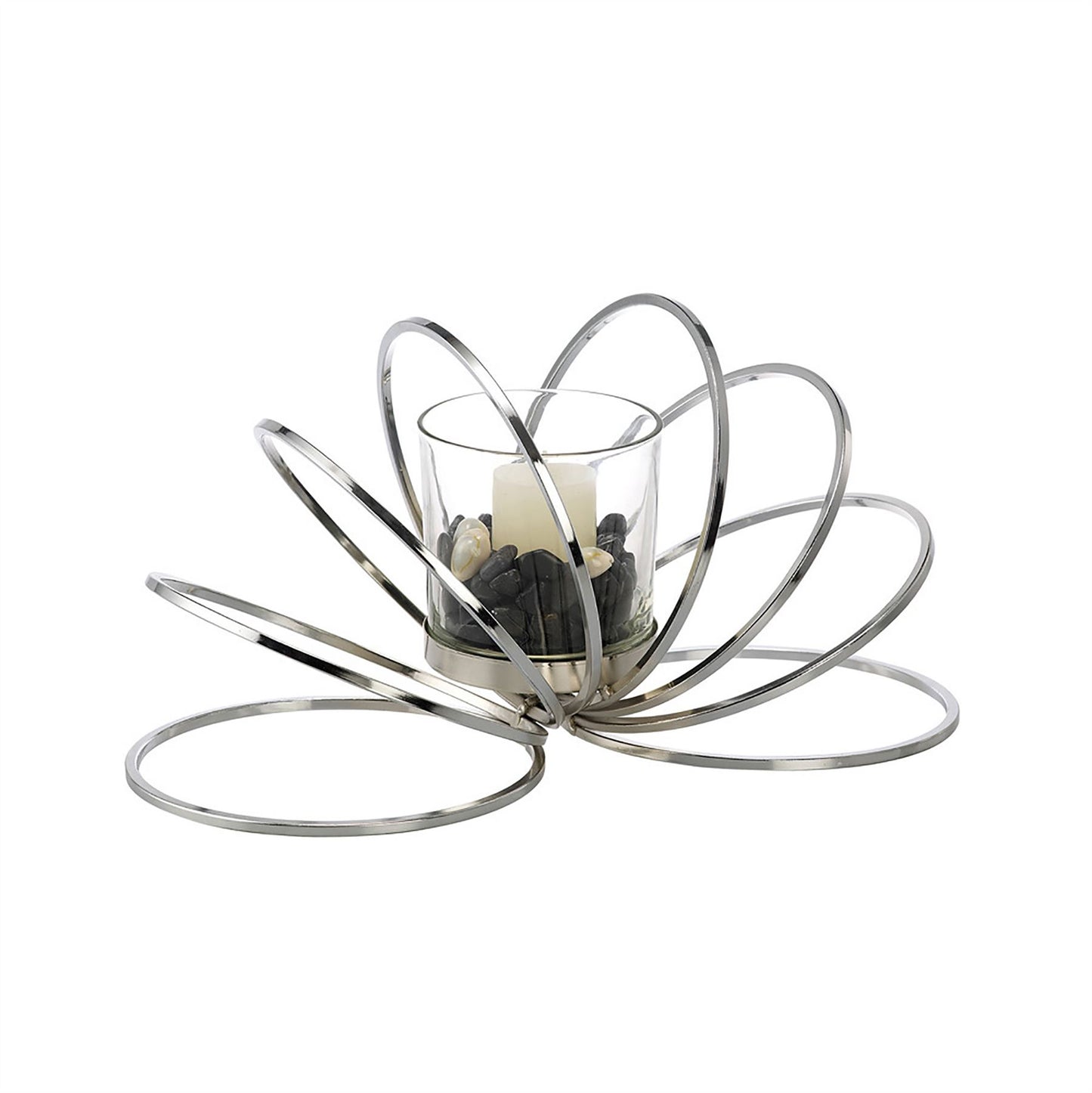 Diyas Home (DH) Oreo Candle Holder 8 Ring Medium Polished Chrome/Clear Glass Art
