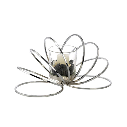 Diyas Home (DH) Oreo Candle Holder 8 Ring Medium Polished Chrome/Clear Glass Art