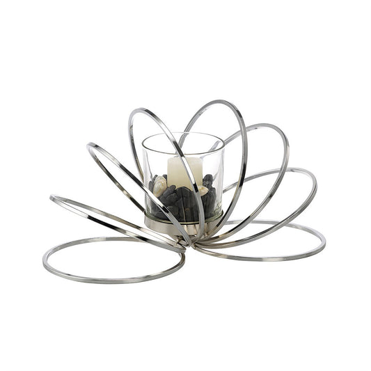 Diyas Home (DH) Oreo Candle Holder 8 Ring Medium Polished Chrome/Clear Glass Art