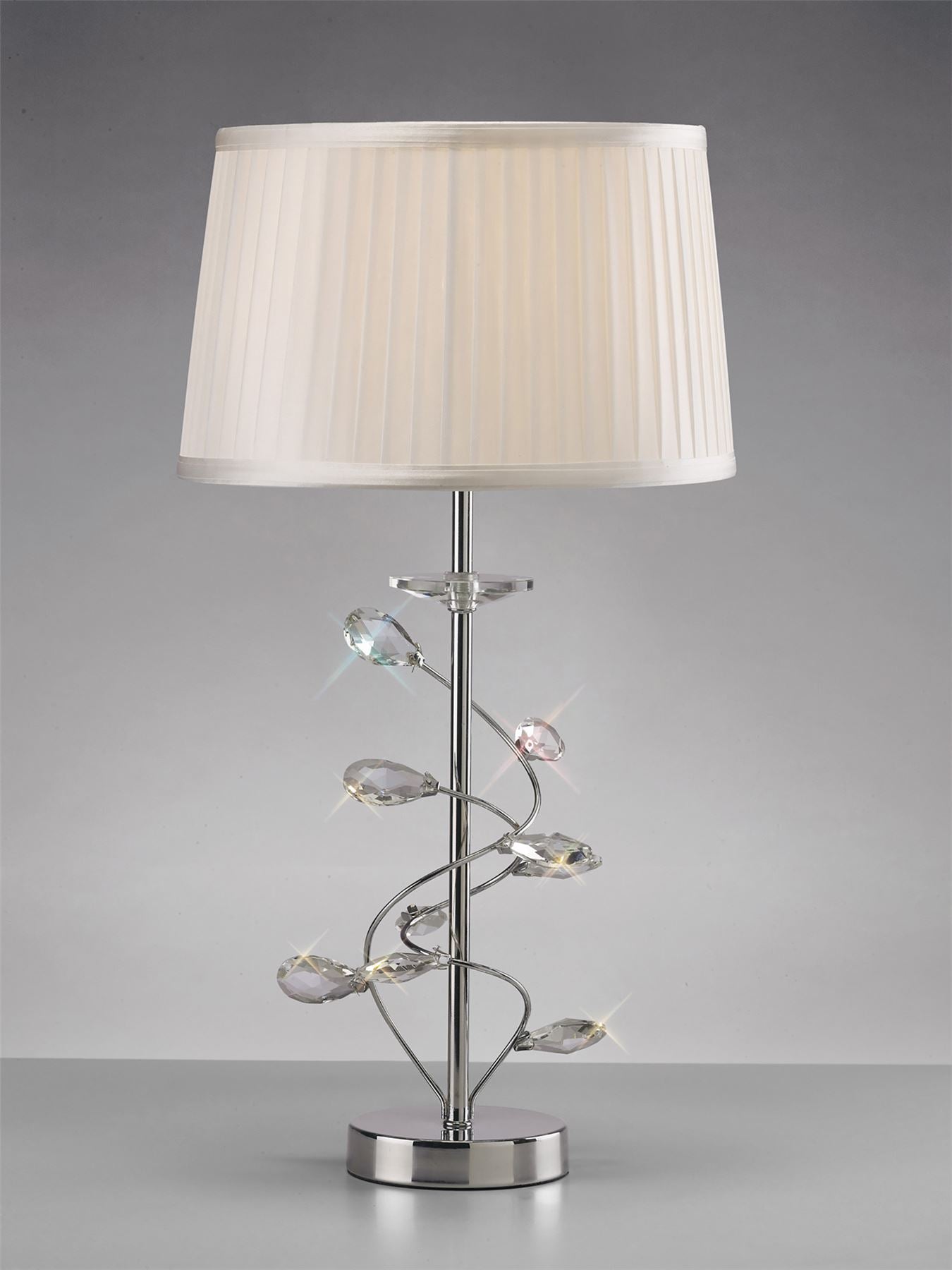 Diyas Willow Crystal Table Lamp with White Shade 1 Light E27 Polished Chrome