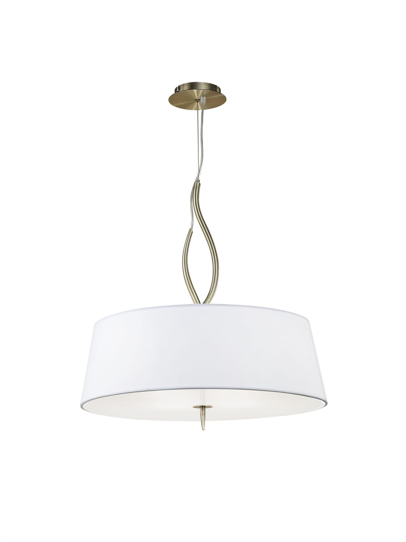 Mantra Ninette 60cm Pendant 4 Light E27, Antique Brass with Ivory White Shades