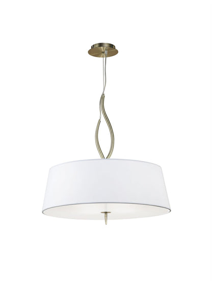 Mantra Ninette 60cm Pendant 4 Light E27, Antique Brass with Ivory White Shades