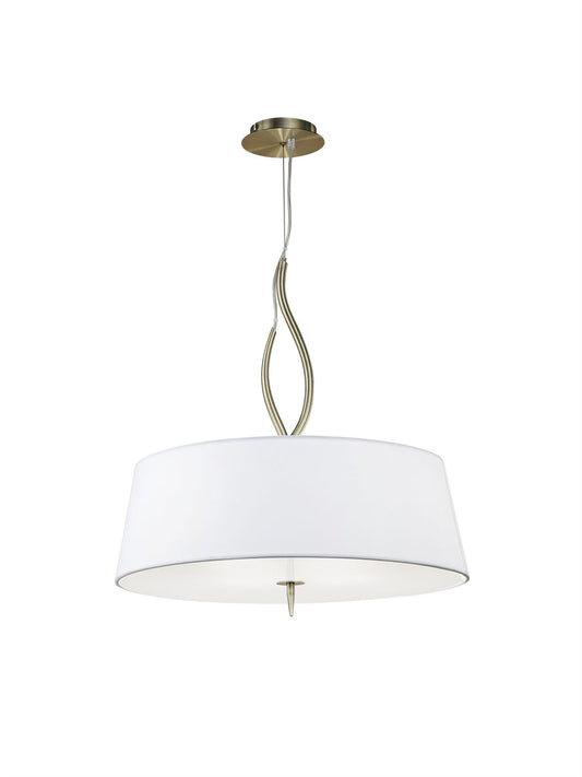 Mantra Ninette 60cm Pendant 4 Light E27, Antique Brass with Ivory White Shades