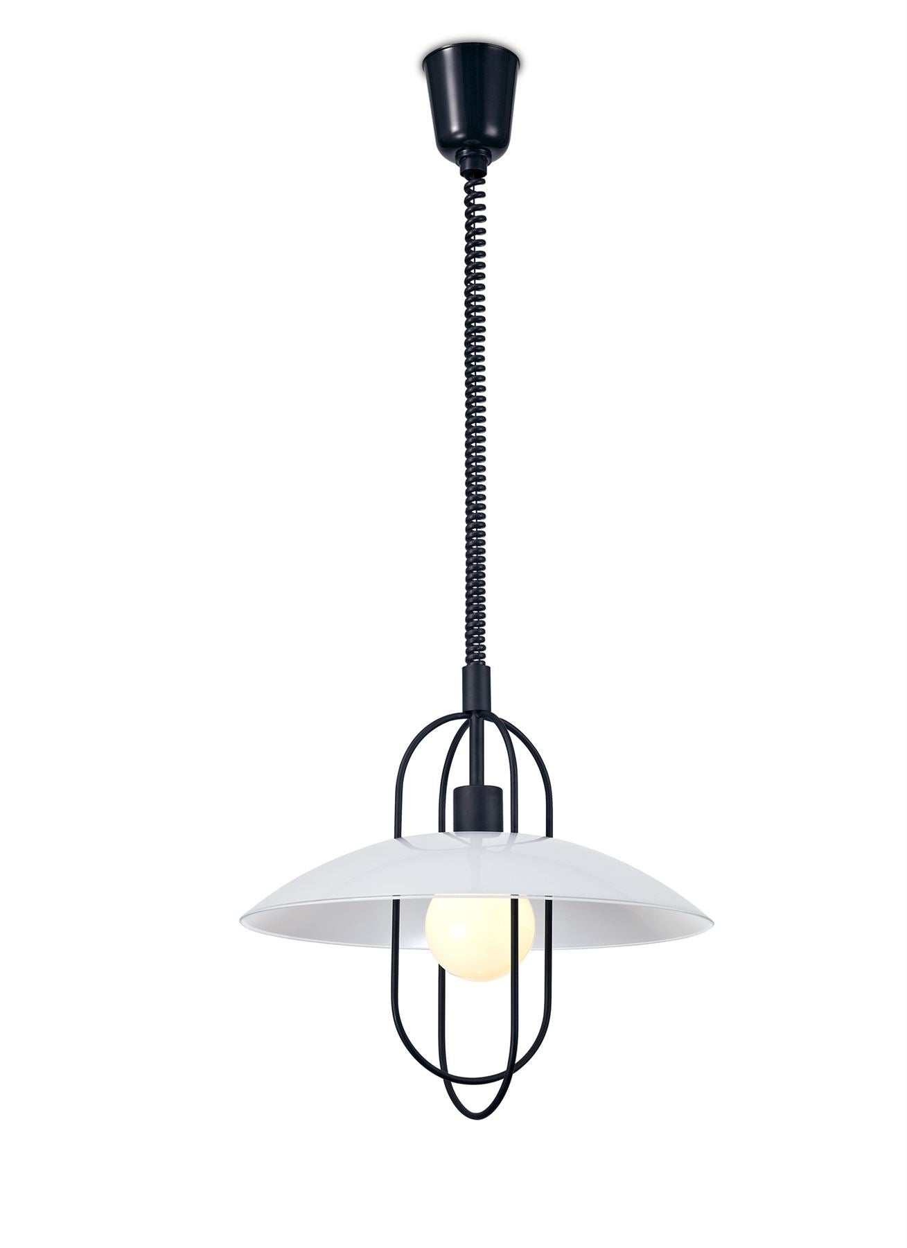Deco Riva Rise & Fall Pendant 1 Light E27, Matt Black/Opal White Glass Shade