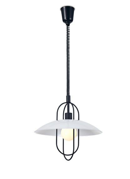 Deco Riva Rise & Fall Pendant 1 Light E27, Matt Black/Opal White Glass Shade