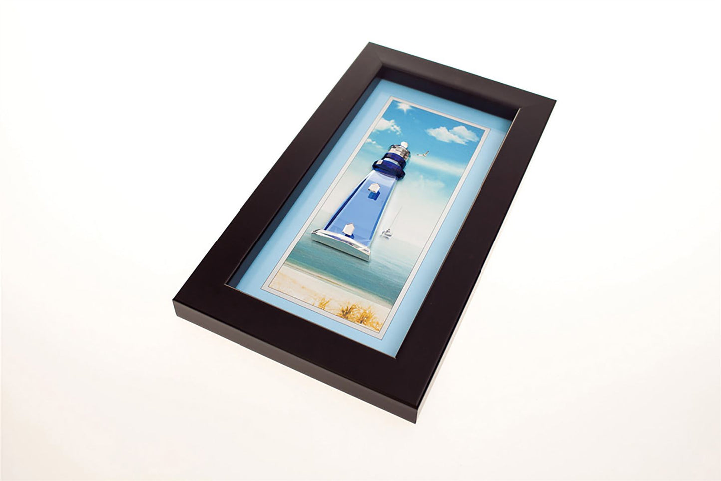 Diyas Home Crystal Wall Art (DH) Aqua Lighthouse, Black Frame, Clear, Blue Crystal