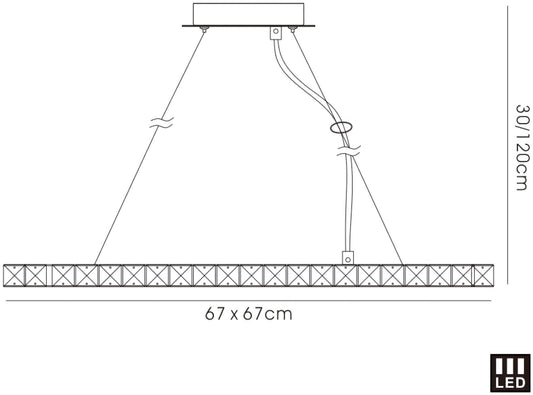 Diyas Galaxy  Square Large 36W LED 4000K Polished Chrome/Crystal Ceiling Pendant Light Fitting