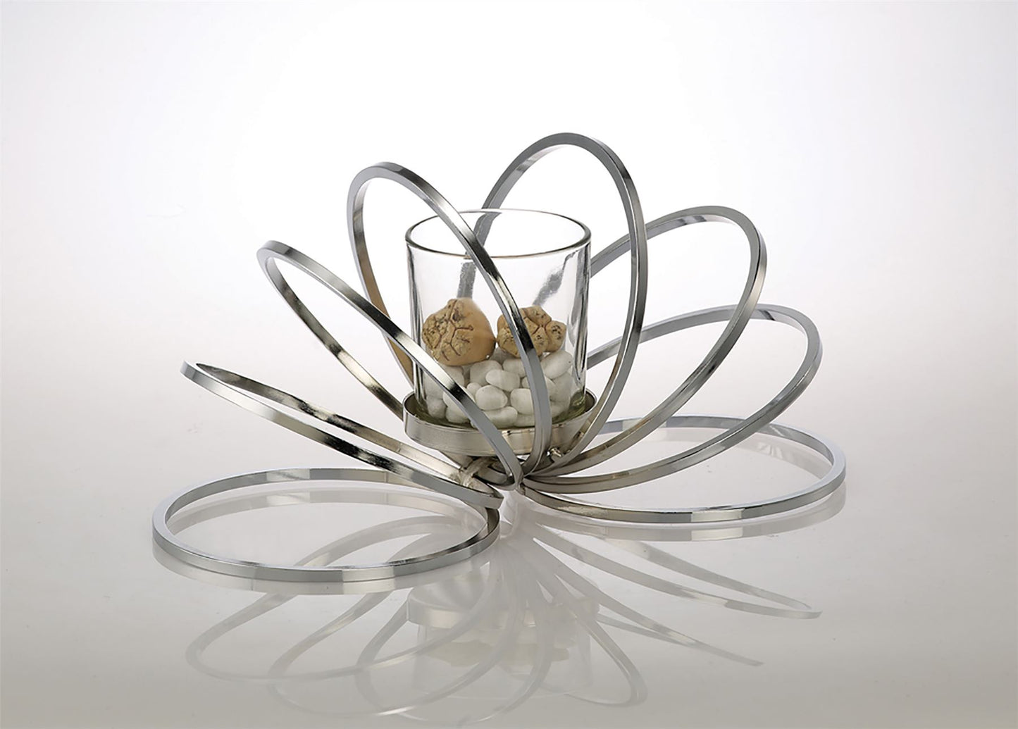Diyas Home (DH) Oreo Candle Holder 8 Ring Small Polished Chrome/Clear Glass Art