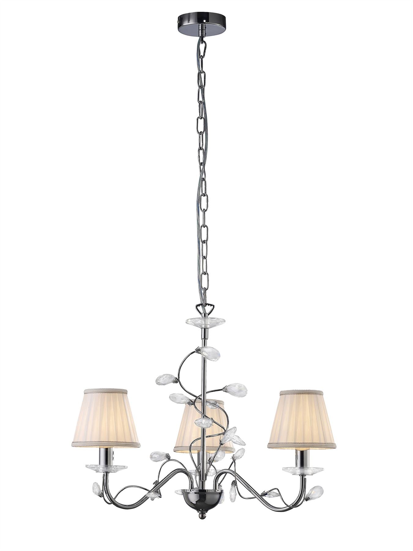 Diyas Willow 50cm  WITHOUT SHADE 3 Light E14 Polished Chrome/Crystal Ceiling Pendant Light Fitting