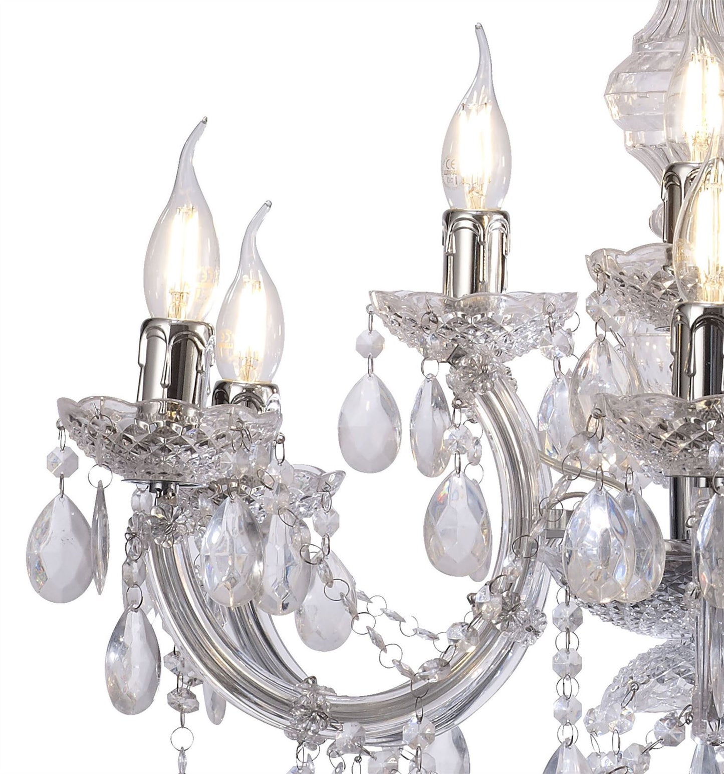 Deco Floria Chandelier with Acrylic Sconce & Acrylic Droplets 6+3 Light E14 Polished Chrome Finish