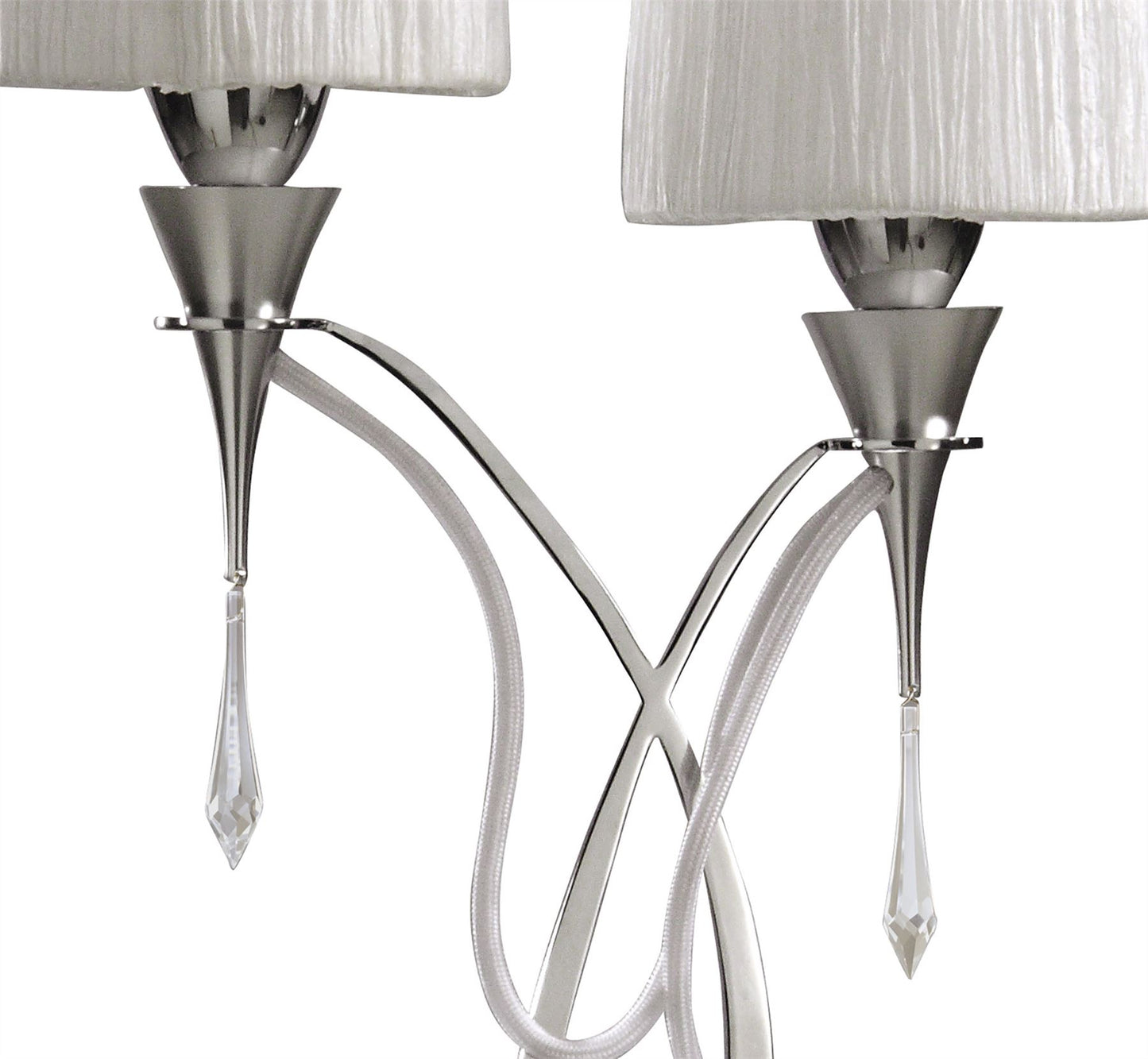 Mantra Lucca Crystal Table Lamp 2 Light E27, Polished Chrome with White Shades & Clear Crystal