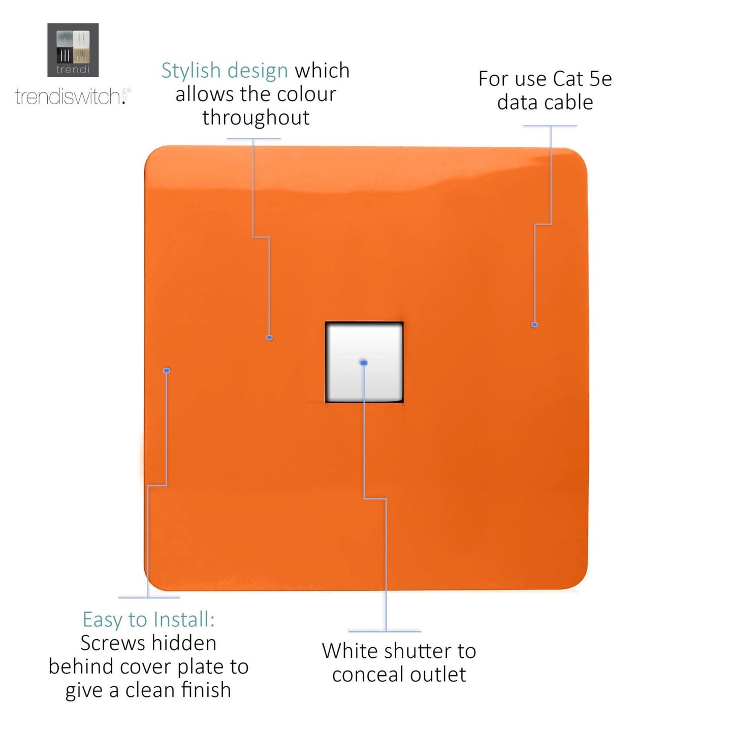 Trendi Artistic Modern Glossy Tactile RJ45 Cat 5e Ethernet Socket Orange