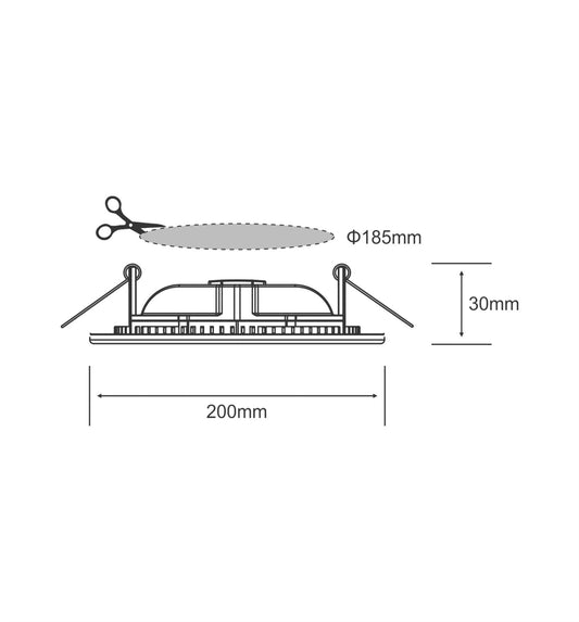 Techtouch Intego Ultra-Slim Round Large 19W Warm White 860lm, Cut Out: 185mm, 3yrs Warranty Recessed