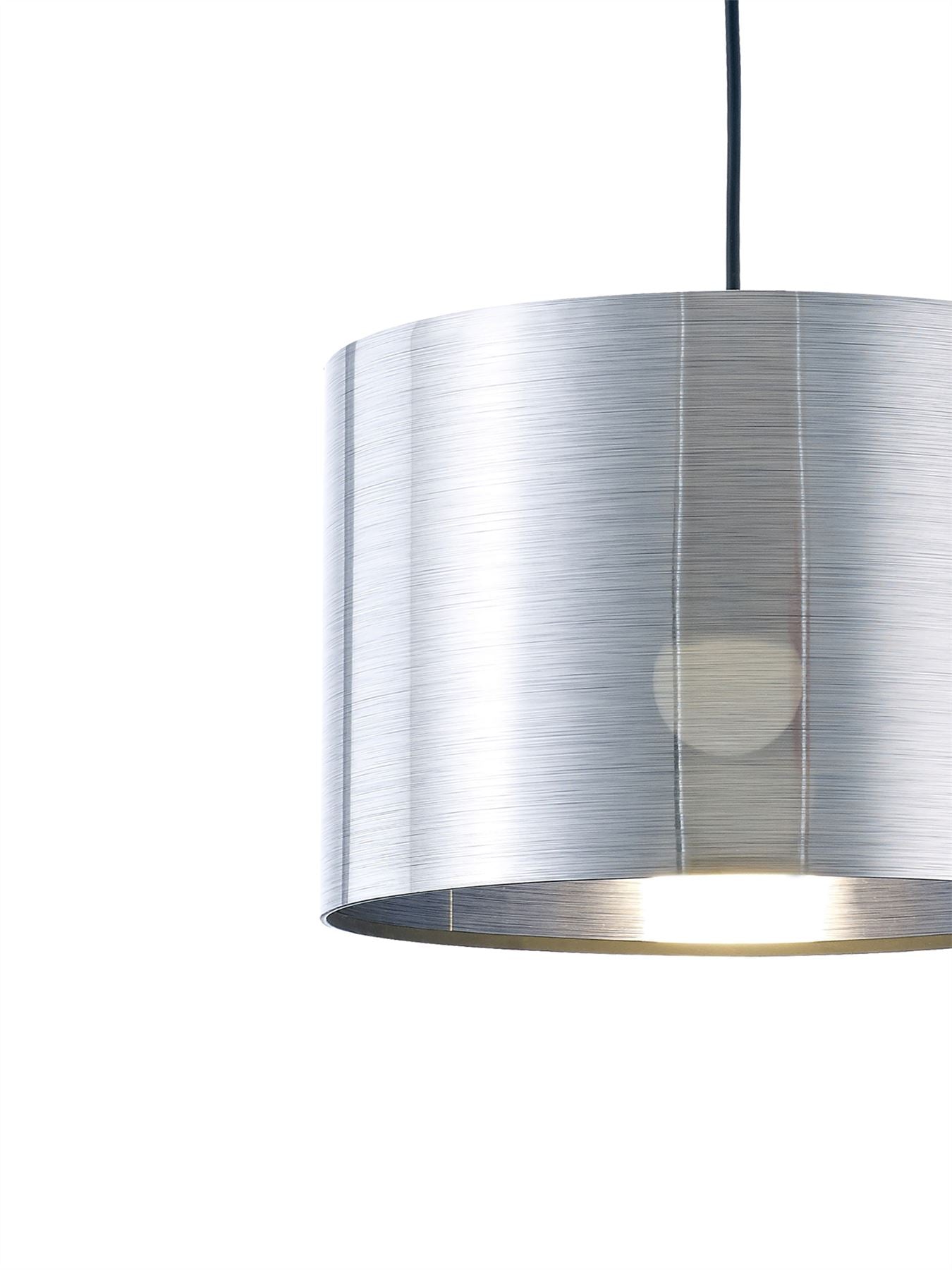 Deco Dako Black Pendant 1 Light E27 with 300 x 200mm Metallic Chrome Finish Cylinder Shade, c/w Ceiling Bracket