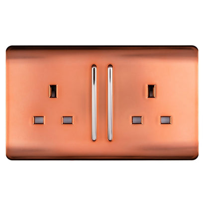 Trendi 2 Gang Artistic Modern Glossy 13 Amp Switched Tactile Plug Socket Copper (7 Pack)